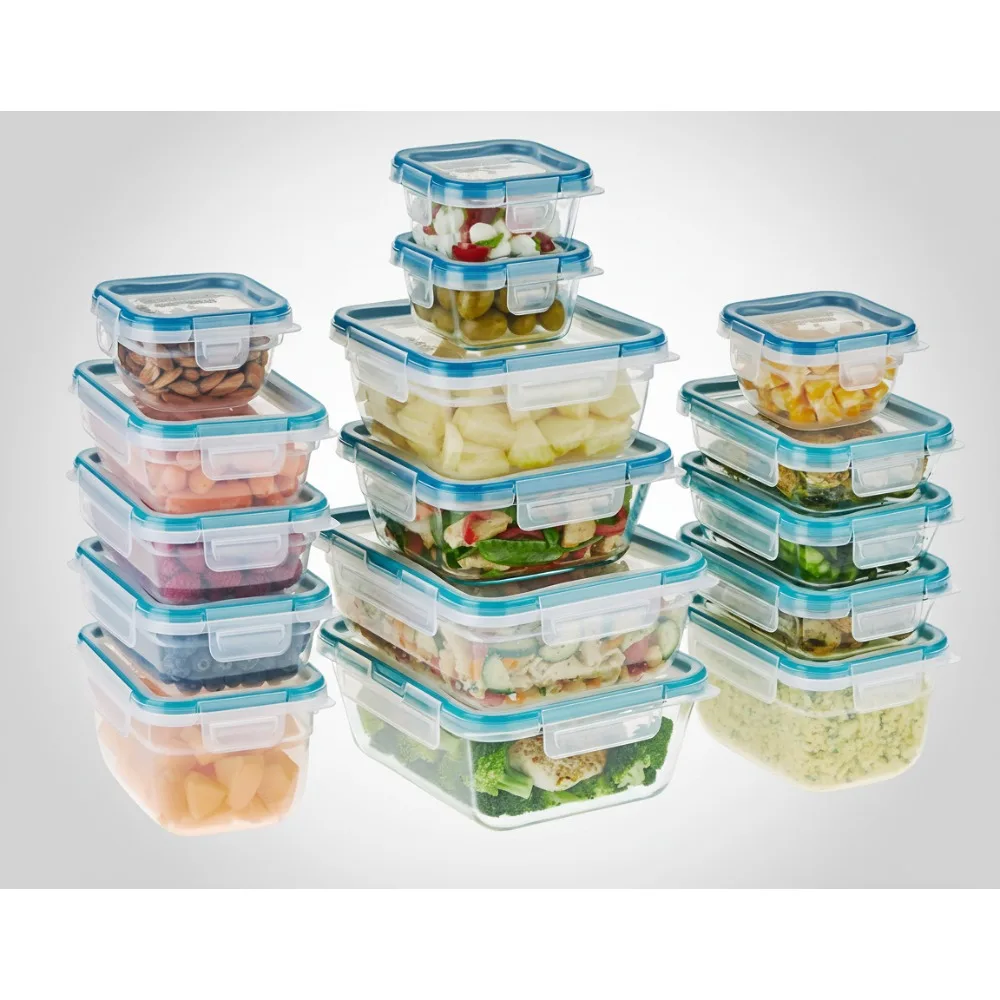 

Набор из 16 стеклянных и пластиковых контейнеров для хранения продуктов питания, крышки без бисфенола А, можно мыть в посудомоечной машине с морозильной камерой для приготовления еды