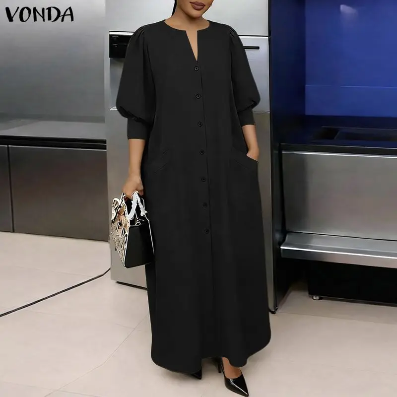 

Fashion Women Plus Size Dresses VONDA Half Sleeve Summer V Neck Dress OL Work Party Solid Vestidos Long Maxi Dresses Streetwear