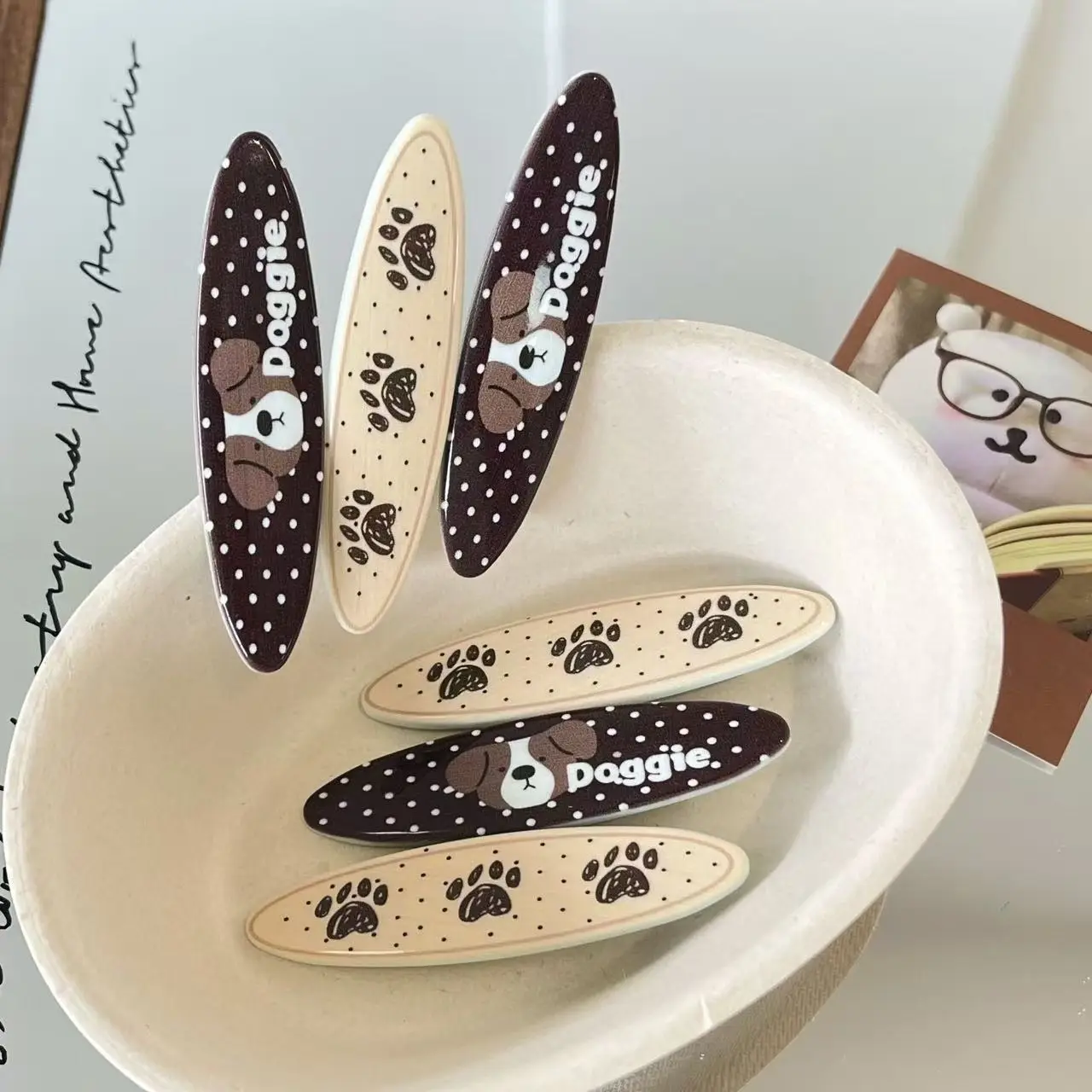 Elliptical Dog Korean-Style Hair Clip Cartoon Sweet Brown Girl Heart Side Bangs Hair Clip High-Quality Duckbill Clip Gift