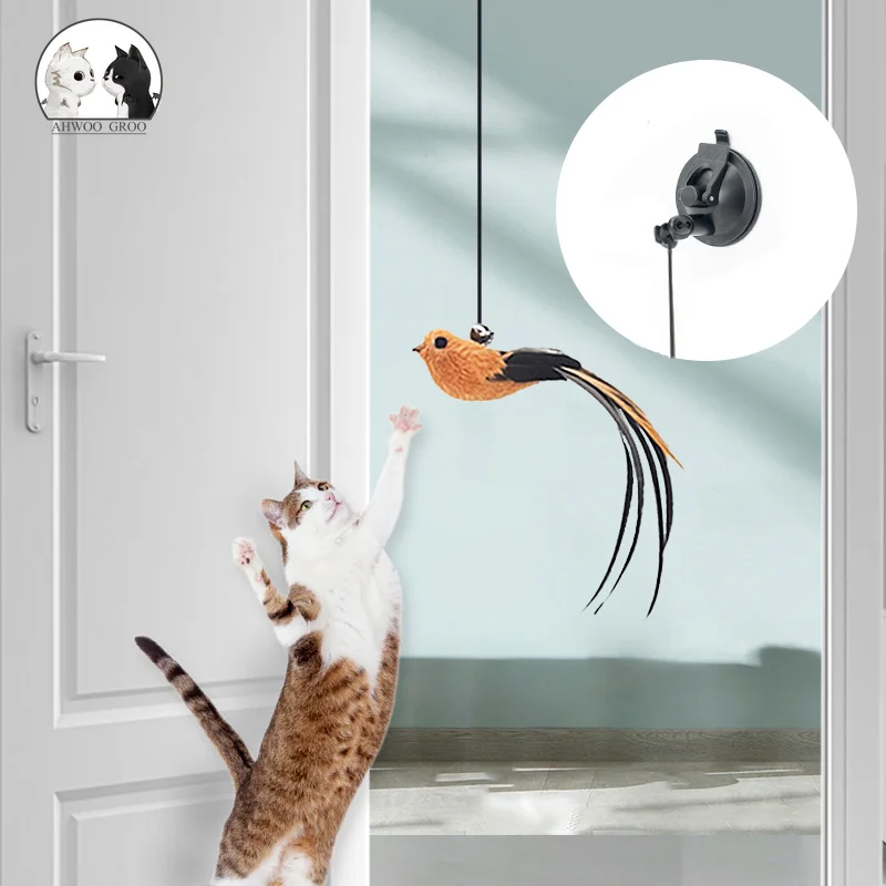 Juguete de imitación de pájaro para gato, puerta colgante telescópica, cuerda para gato, ratón, divertido, interactivo, suministros para mascotas