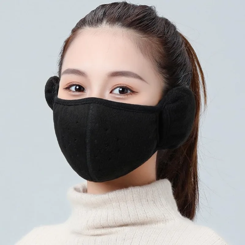 Winter Unisex Breathable Holes Mask Cold-Proof Thermal Mask Earmuffs 2in1 Wrap Band Ear Warmer Outdoor Riding Keep Warm Ear Muff