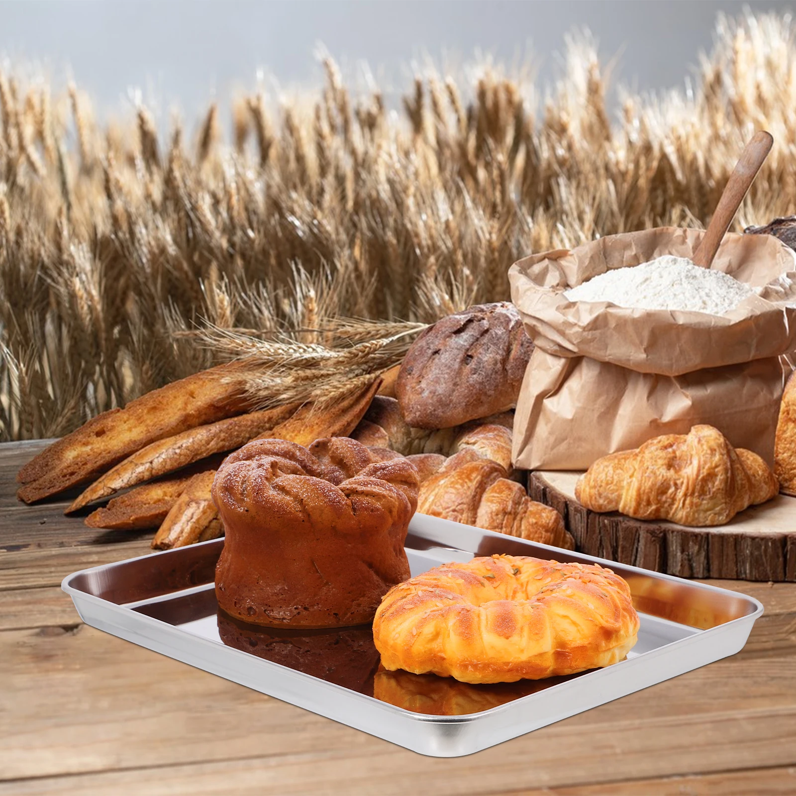 

3Pcs Toaster Oven Tray Stainless Steel Nonstick Baking Pan Rectangular Sheet Cookie Cake Roasting Grill Baking Pan