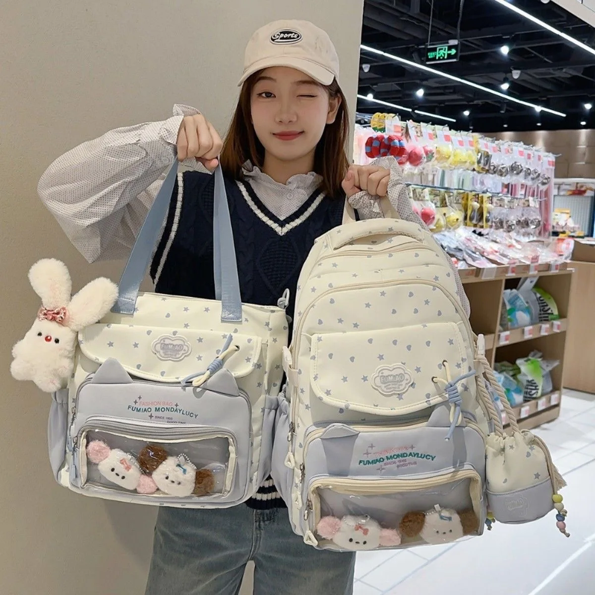 

New Cute Star Print Ita Backpack Kawaii Girl Transparent Bag Large Capacity Knapsack Outdoor Shoulder Bag Students Crossbody Bag