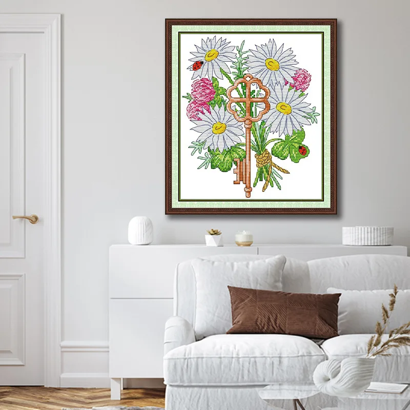 

Soulgift Stamped Pre-Printed Cross Stitch Kits, 9CT/11CT/14CT/16CT DMC Threads, Easy to Follow - Keys to Riches - August