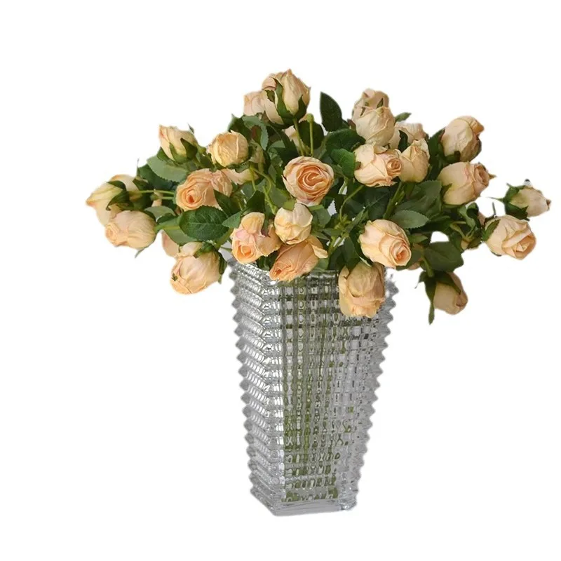 7 Heads Vintage Baked Edge Roses Artificial Flowers Fire Roasted Roses Fake Flowers Silk Flowers Wedding Home Decoration