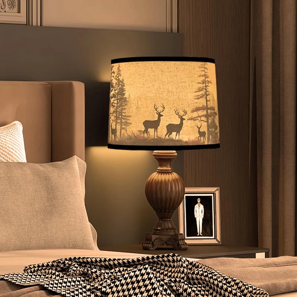 Luckshopping Lamp Shades Set Of 2,Fabric Lampshades With Deers For Table Lamps,Floor Lamps,Replacement Lampshades