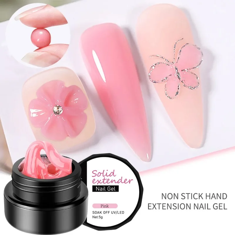 1pcs 15ml Clear Non Stick Hand Extension Gel Nail Polish for 3D Shaping Nail Art Solid Milky Jelly Hard Gel for Fake Nail