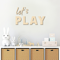 Let's Play Wall Sign Wooden Wall Stickers Suitable for Play for Playrooms Nursery Home Room Bedroom and Above the Bed Wall Decor