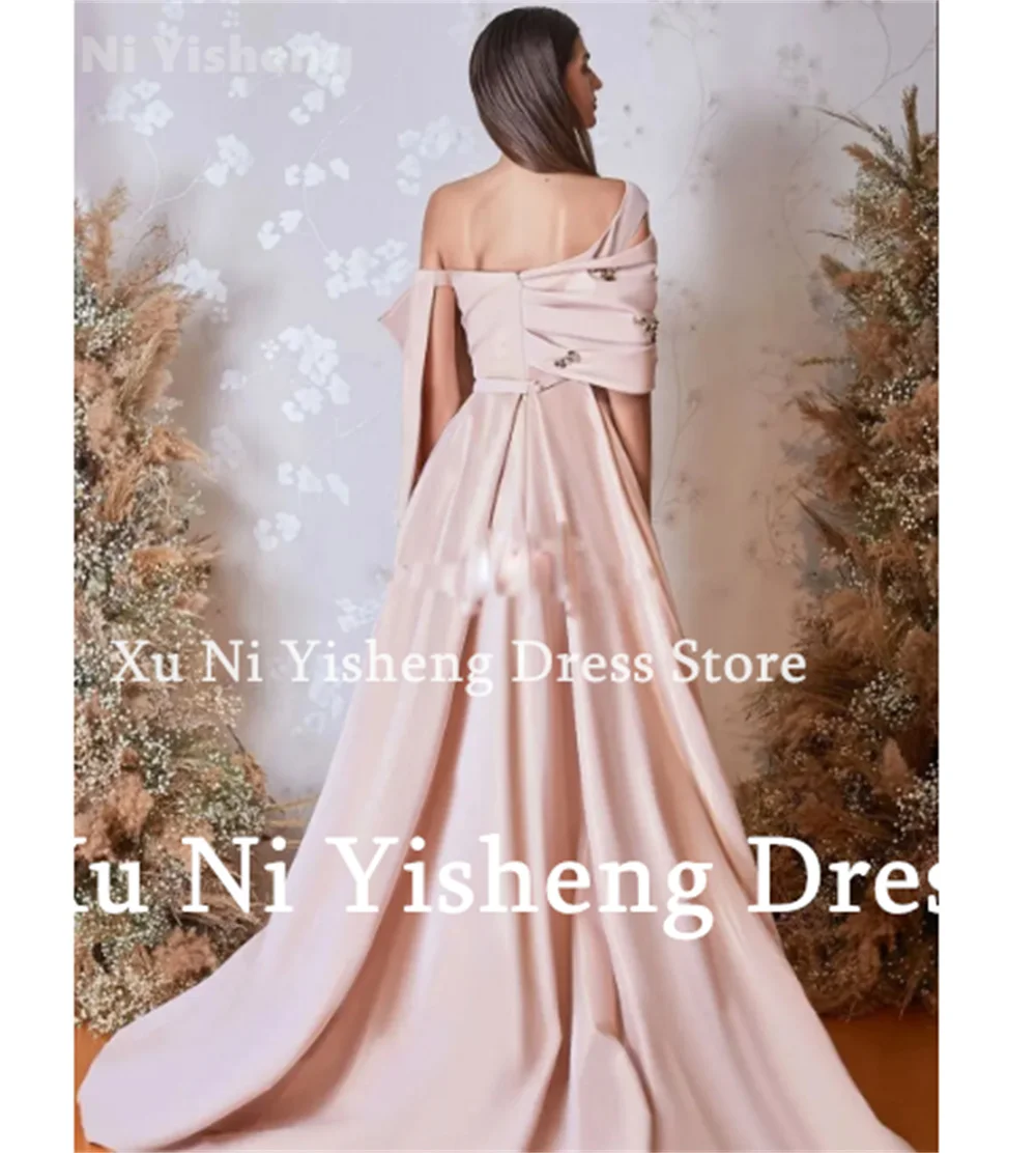 Xu Ni Yisheng-Vestido de noite formal rosa personalizado, decote barco, vestido de baile, apliques de miçangas, vestido de cetim, 2021