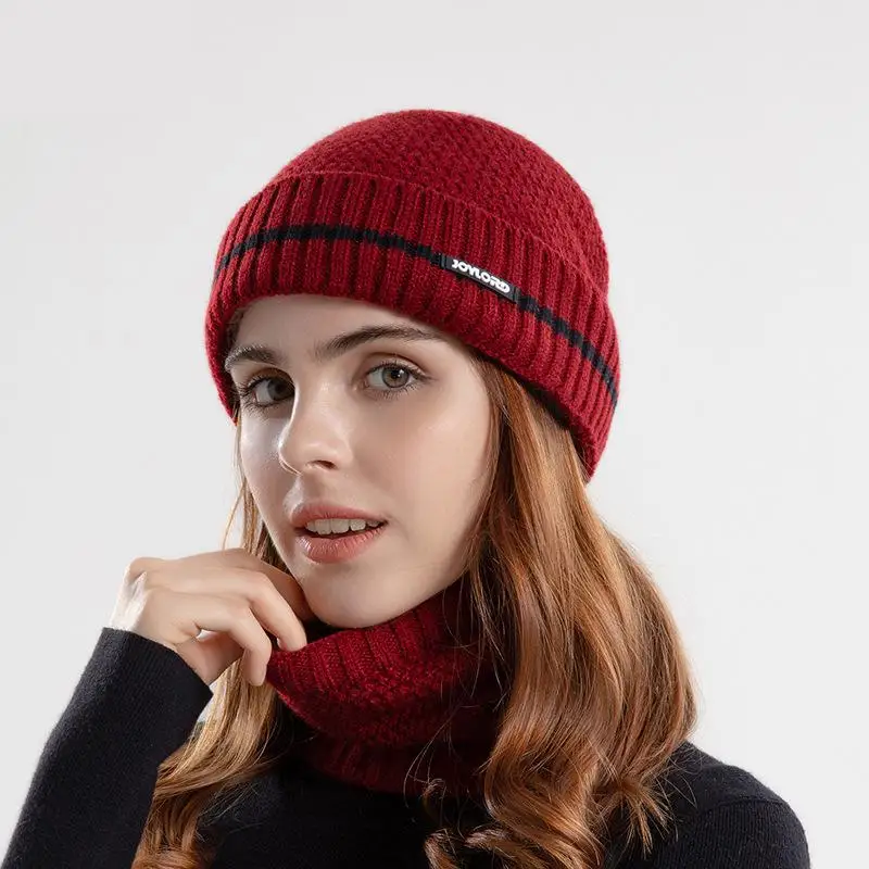 Ensemble bonnet et écharpe en tricot pour femme, bonnet tête de mort femme, cagoule chaude, cache-cou avec optique, chapeau doublé de velours, sourire, hiver