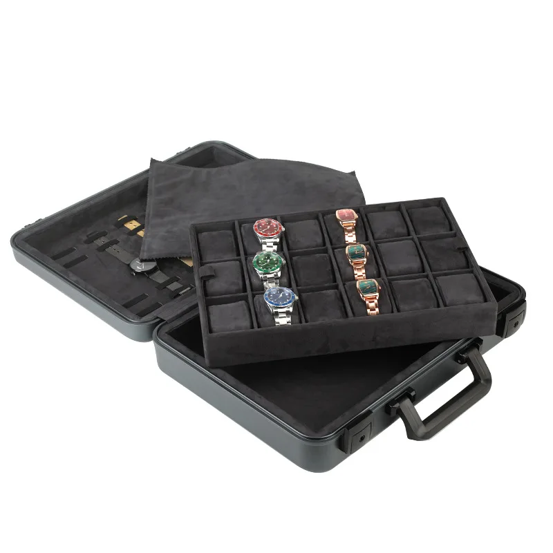 Show Watch Large Capacity Carrying Watch Case with Lock Aluminum Alloy Material Portable Travel Storage Box Watches OrganizerCus