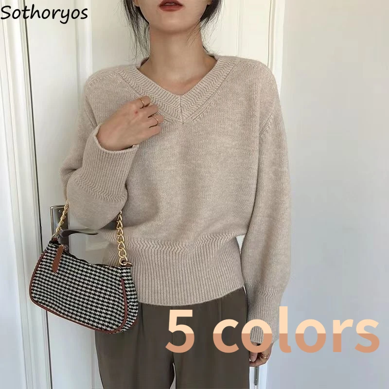 

Pullovers Women Solid Simple Daily Creativity Sweet All-match Leisure Basics Prevalent Tender Autumn Warm Vintage Korean Style