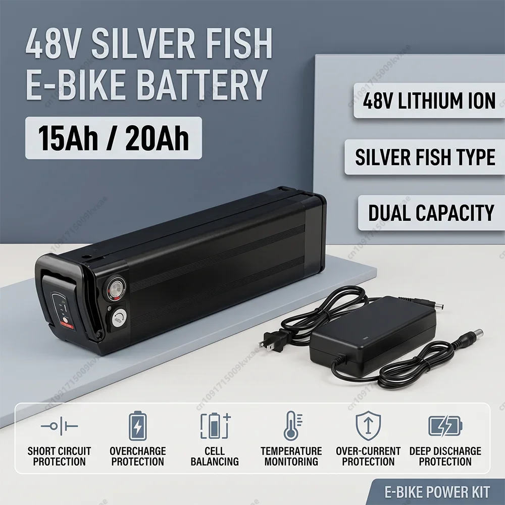 Electric Bicycle Battery 48V 15Ah 20Ah Silver Fish Li-ion Battery for BURCHDA R8S Shengmilo MX20 250W - 1000W Scooter Power