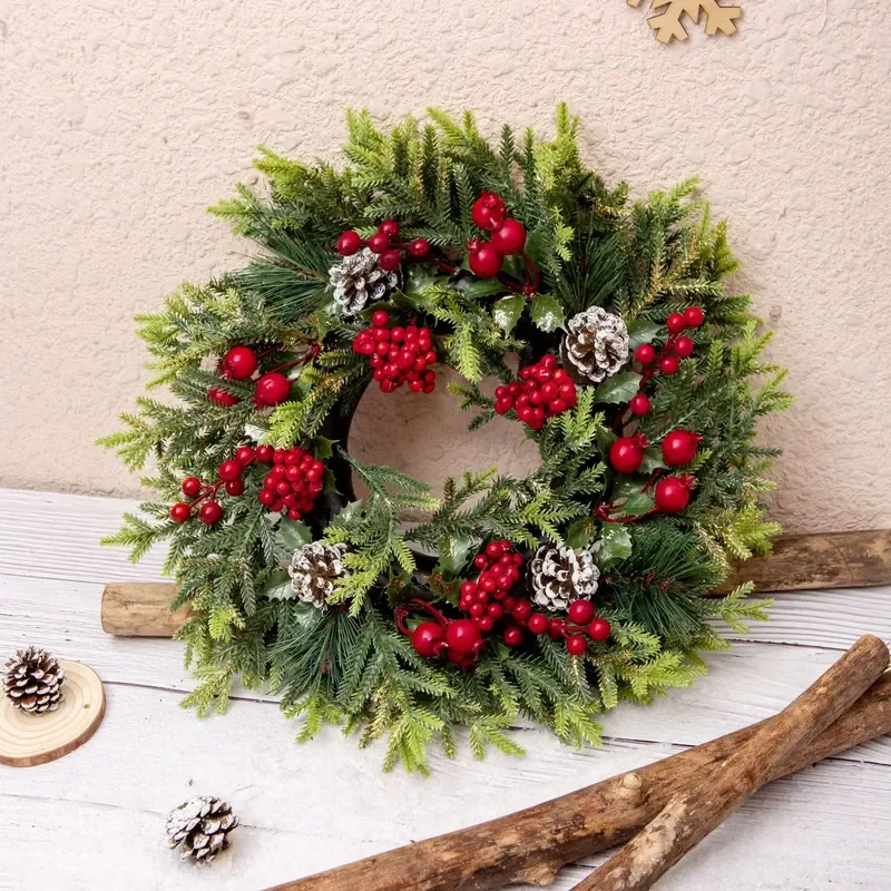 Door Hanging Christmas Wreath Pine Cone Garland Hanging Ornaments Front Merry Christmas Tree Wreath Decorations Supplies