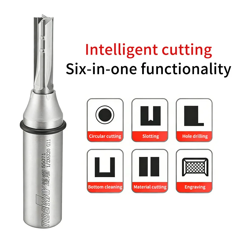 Chowmaster 4 Flutes TCT Straight Router Bit 4 Blade Carbide Milling Cutter for Wood MDF Multilayer Particle Board CNC Tools