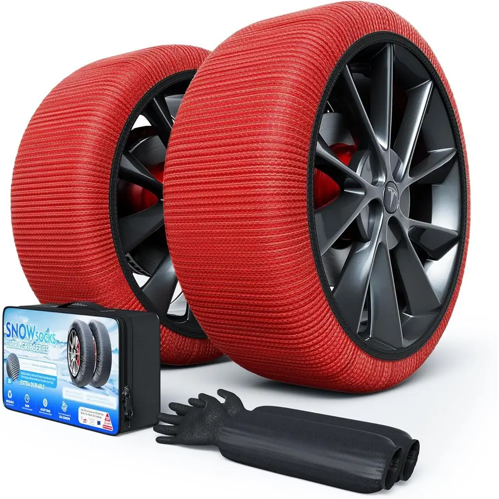 Snow Socks for Tires, Winter Traction Alternative to Snow Chains, Emergency Anti-Slip Tire Covers for Cars/SUVs/Trucks, Reusable
