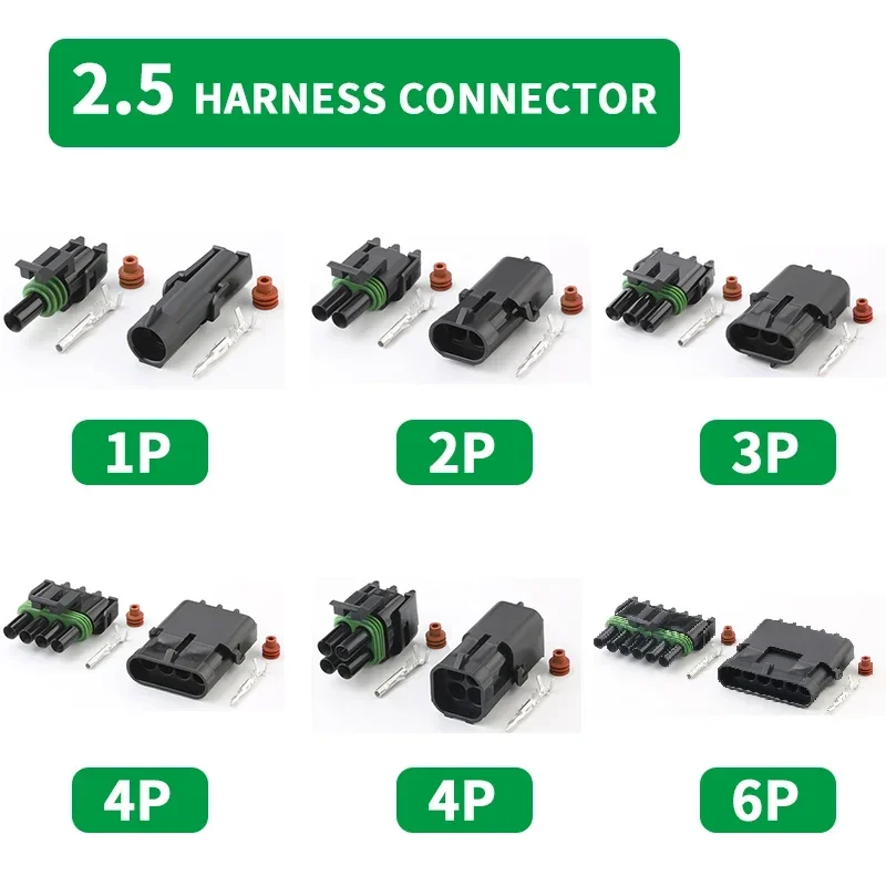 5/20/100 Sets Delphi 2.5 Series Connector 1/2/3/4/6 Pin Waterproof  Harness Plug Terminal Sheath 12015792 12015793