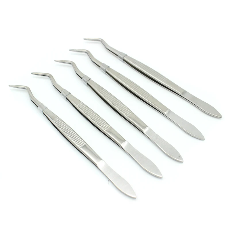 

5pcs/set Stainless Steel Dental Tweezers Surgical Serrated Curved Tweezer Pincers Forcep Oral Care Dentist Lab Instrument