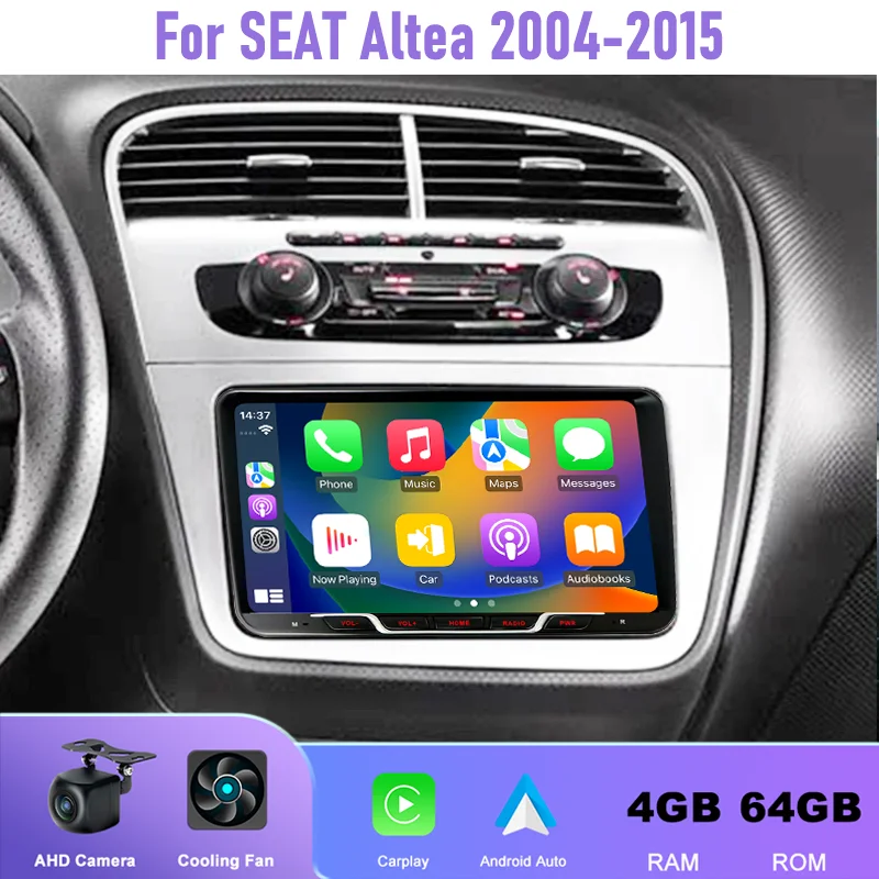 

9" 4+64GB For SEAT Altea 2004-2015 Car Radio Android 15 Auto Support Wireless Apple Carplay 2DIN GPS Rear Camera QLED Screen
