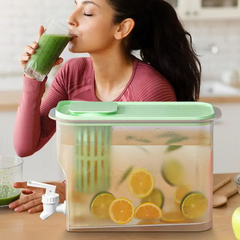 Large Capacity Fridge Container 4L Refrigerator Cold Water Plastic Jug Water Pot With Faucet Lemonade Scented Tea Water Kettle