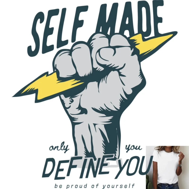 Street Style Inspirational Fist & Lightning Pattern Heat - Transfer White Ink Iron - on Decal, Suitable for T - shirts, Canvas