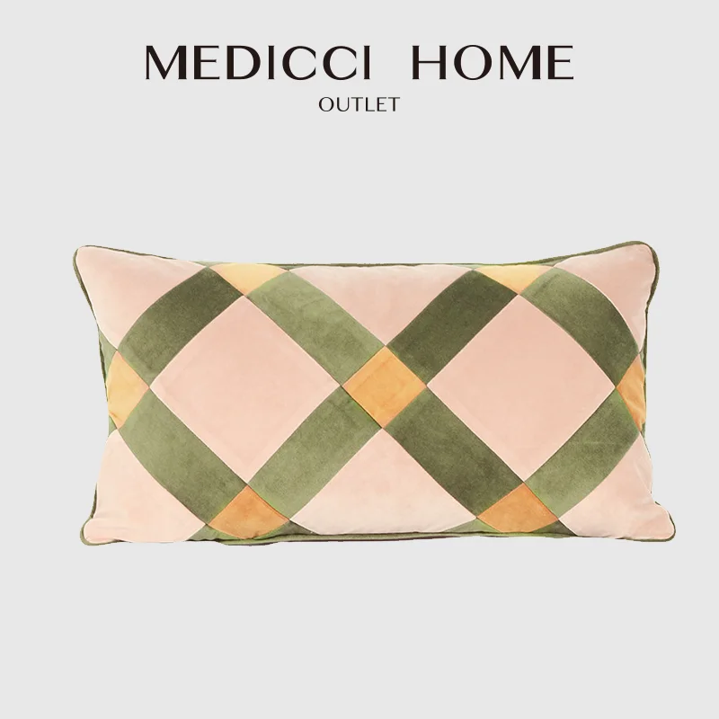 Medicci Home Danish Designer Velvet Patchwork Lumbar Pillow Cover Bold Colors And Timeless Craftsmanship Cushion Cases 30x55cm