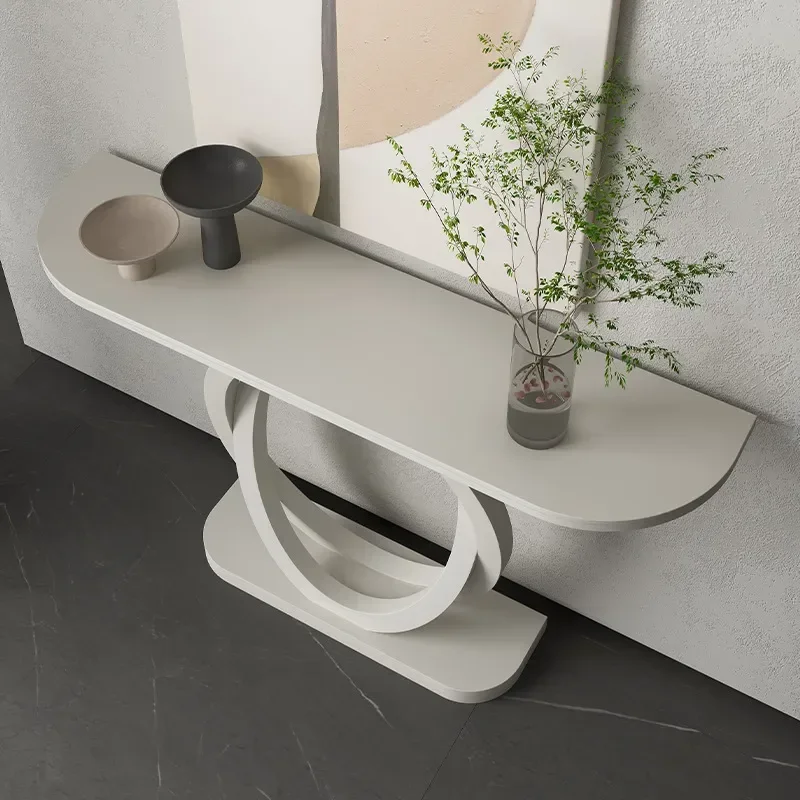 Nordic Milk White Entryway Console Table Italian Light Luxury Rock Slab Multi Partition Wall Mounted Cream Style Home Decor