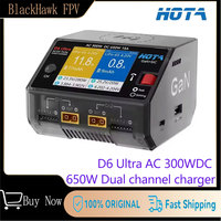 HOTA D6 Ultra AC 300W GaN+SiC DC 650W Dual Channel Charger FPV Charging For 1-6S Lipo LiHV/NiZn/Nicd/NiMH Battery Drones XT60