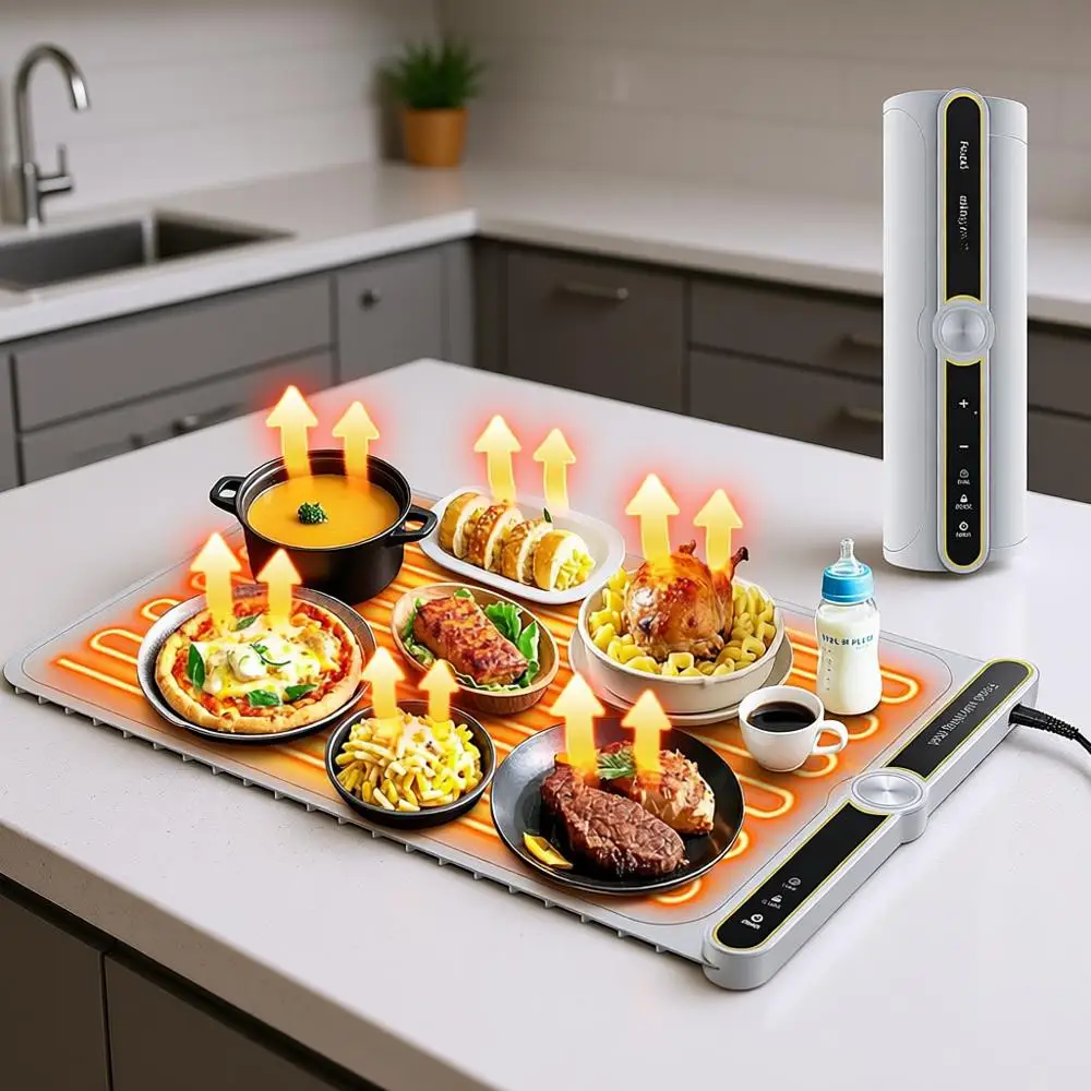 

Электрический подогреваемый поднос 24x15 см с регулируемой температурой, таймером, защитой от детей, быстрым нагревом и силиконовой поверхностью