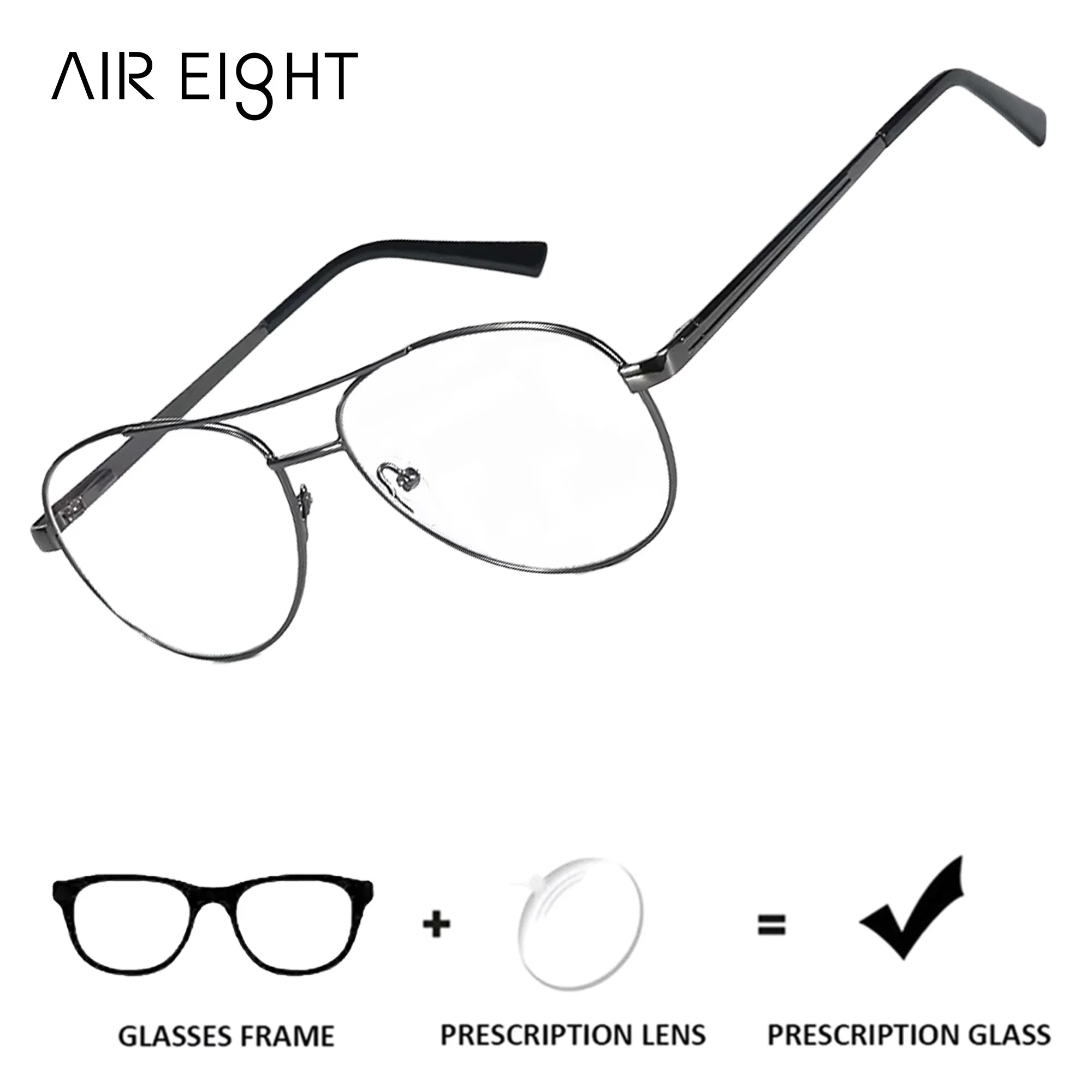 AIR EIGHT Pilot Metal for Men Prescription Eyeglasses Graduated Lenses Optical Photochromic Anti-Blue Ray Classic Glasses