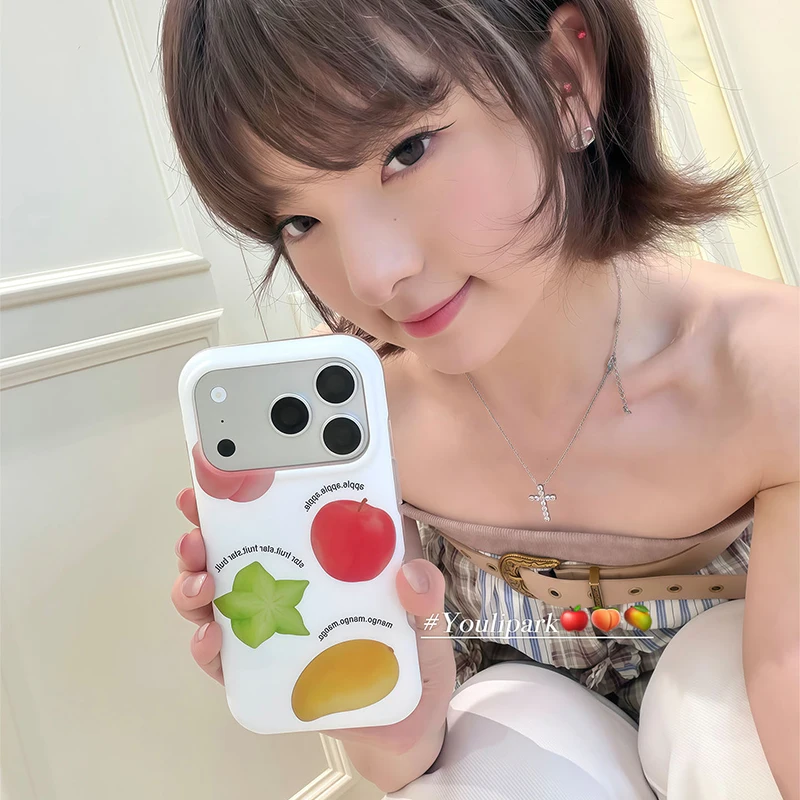Korean Fruit Letters Illustration Jelly Phone Case For iPhone 17 Air 16 Pro Max 15 14 Plus 13 Pro Shockproof Silicone Back Cover
