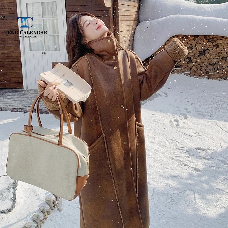 Melad-Imitatfell, beliebter langer, dicker Wildleder-Lammfell-Mantel, integrierter Mantel, Damen-Winter 2025, neues Modell