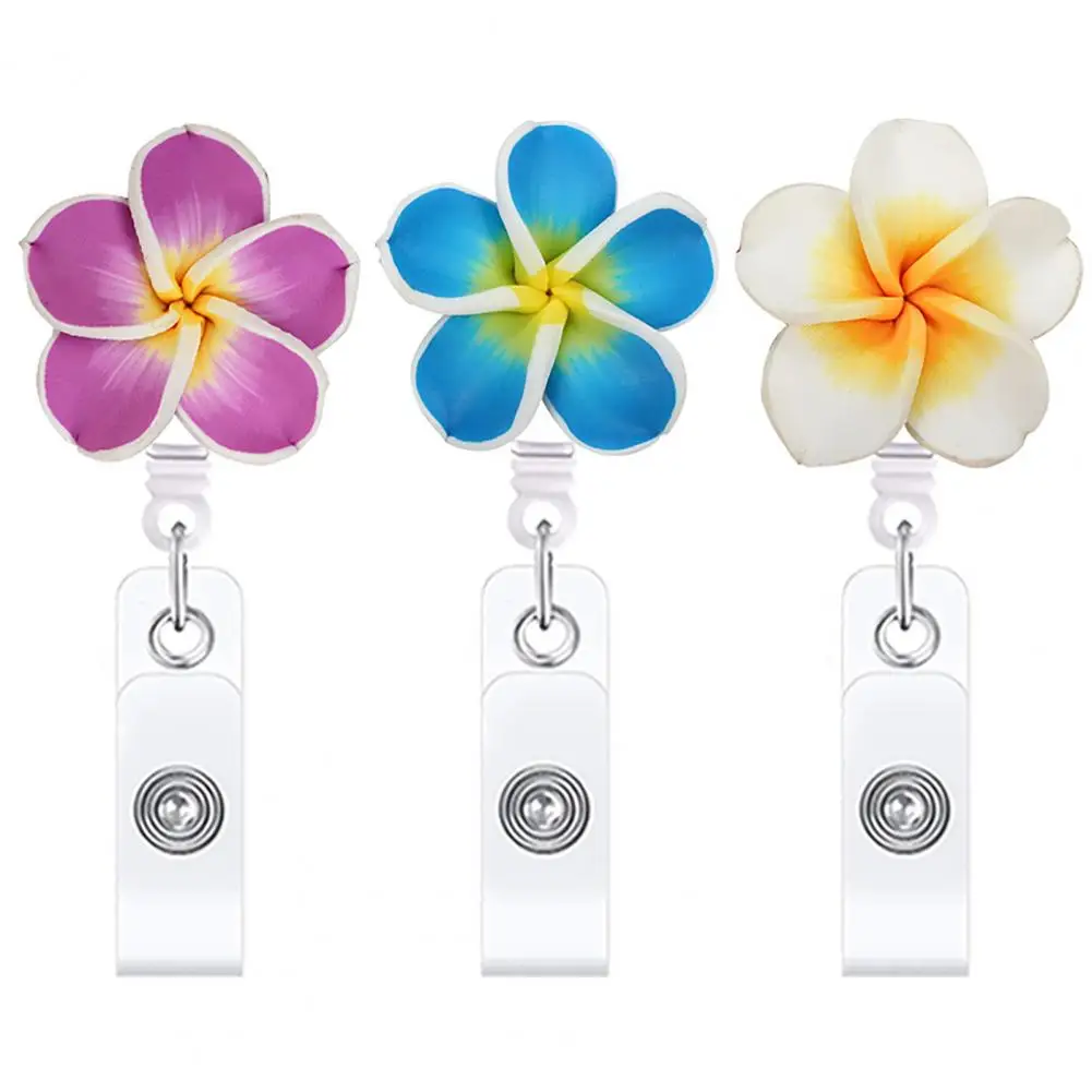 Creative ID Tag Clip Plumeria Shape Badge Holder Rotatable Elegant Retractable Flower Badge Clip  Delicate