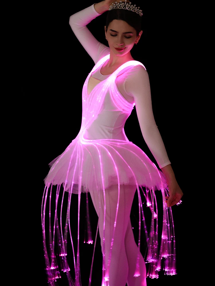 Full Colorful Fiber Optic Ballet Costume Luminous Dress Color Change Remote Control DIY GOGO Show Costume Performance Dres