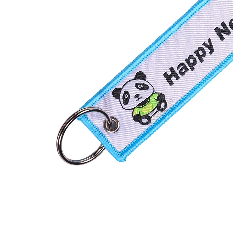 

150Pcs Panda Woven Label Keychain Memorial Keychain Rectangle Keyring Embroidery Pendant Tags Happy New Year Keychain