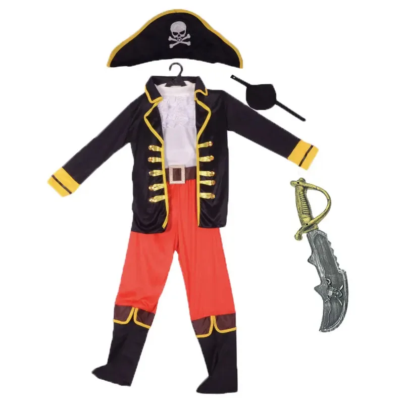 

Umorden Kids Children Caribbean Pirates Captain Costumes for Boys Halloween Purim Fancy Dress Full Set With Knife 4-10Y