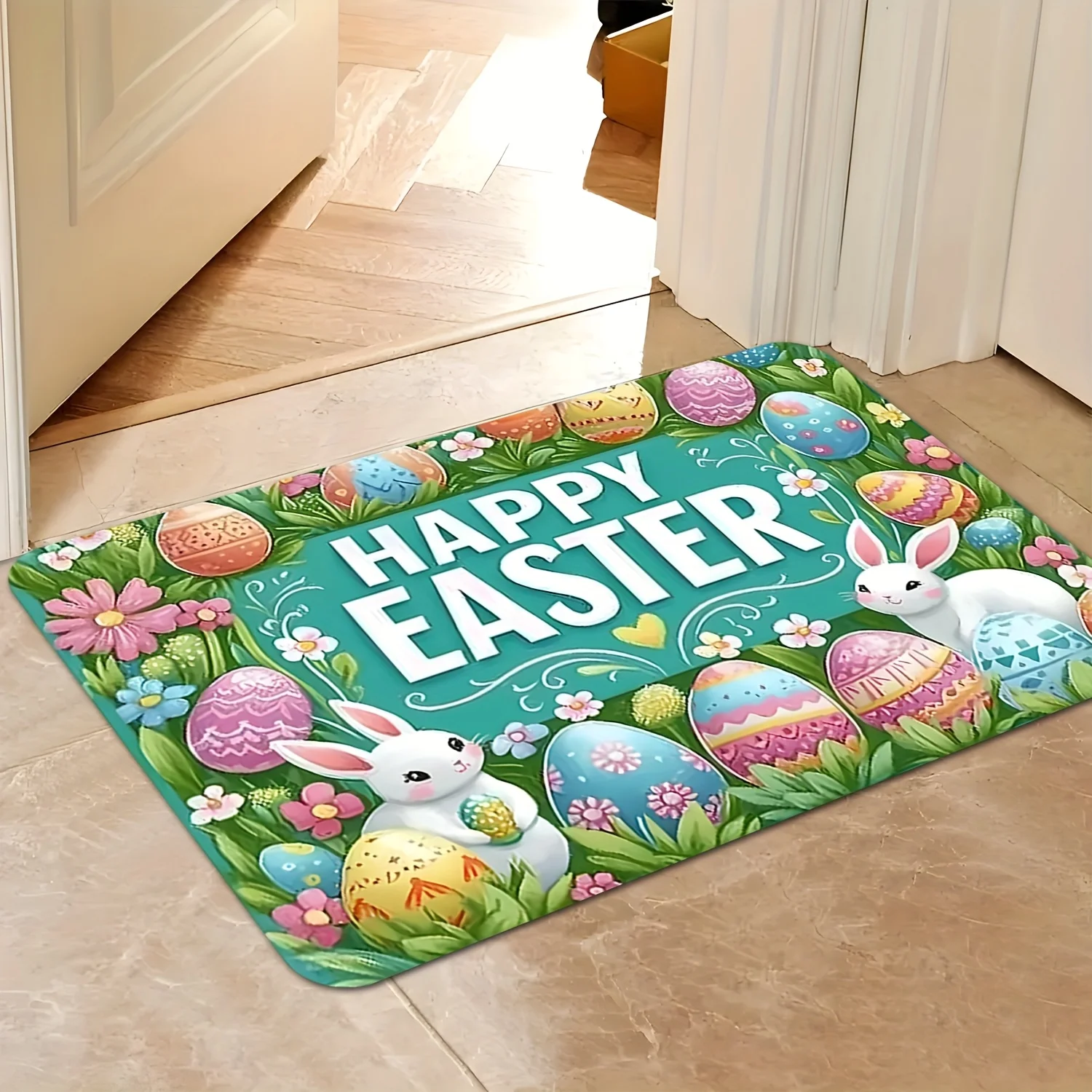 Easter Bunny Eggs Flower Entrance Doormat Home Decor Spring Anti-slip Corridor Balcony Rugs Bedroom Floormat Easter Decorations