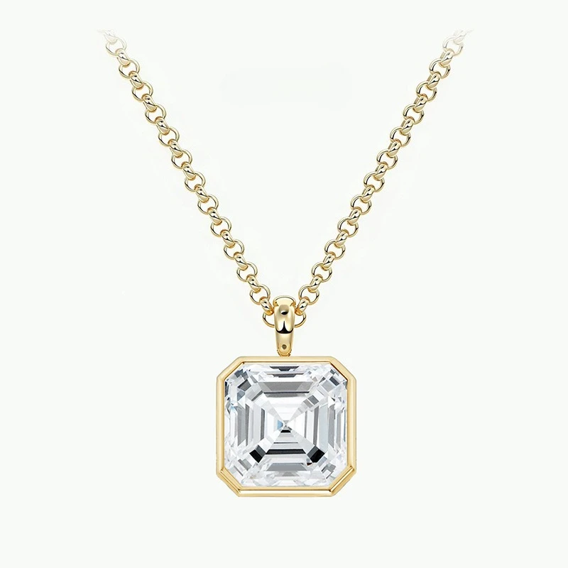 18K Gold Plated S925 Silver Full Bezel Moissanite Necklace 1/2/3CT Light Luxury Women Clavicle Pendant