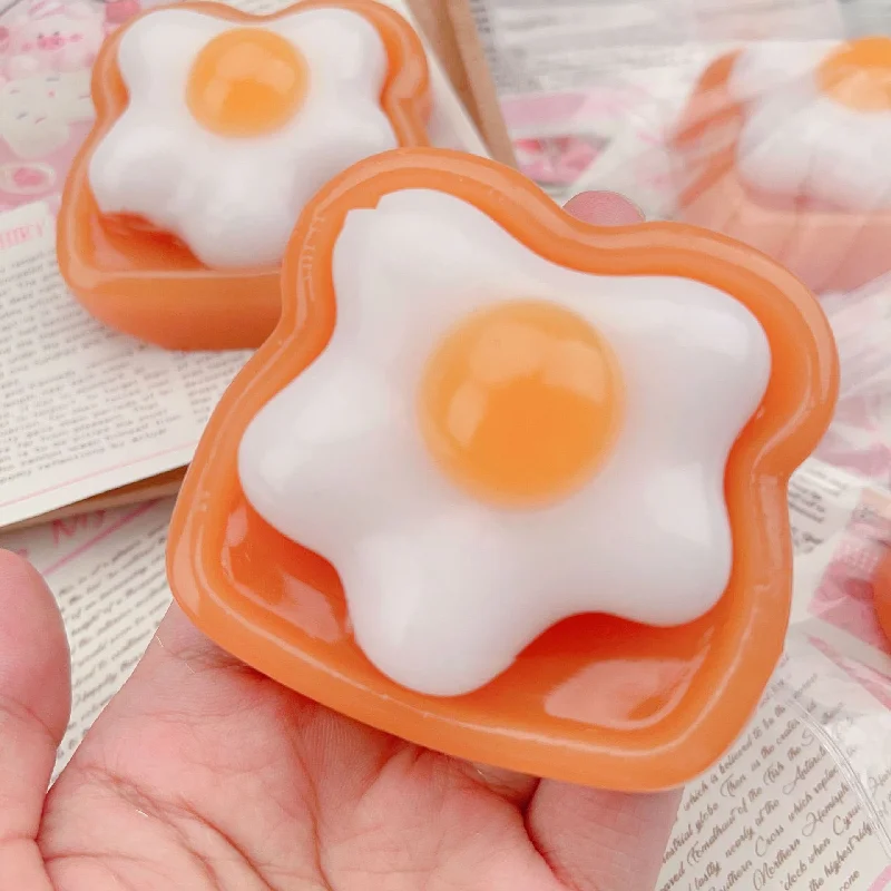 

2024 Creative Mochi Taba SquishyNEW Novelty Cartoon Omelette Poached Egg Toast Fidgeting Soft Sticky Fingertip Toys Kids Gifts