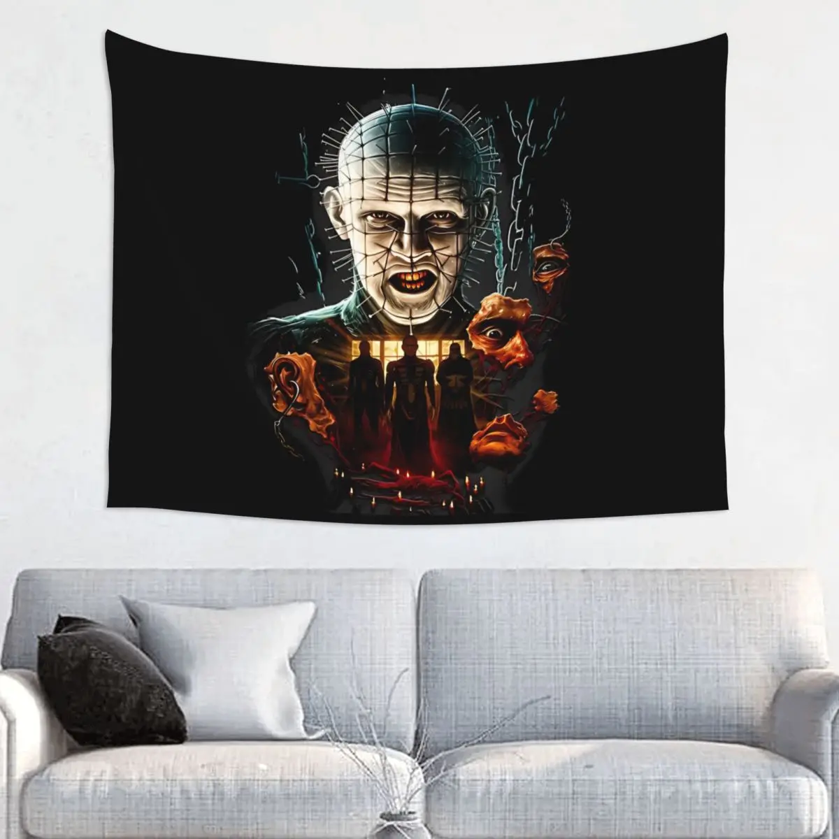 Horror Pinhead Movie Tapestry Wall Hanging Hippie Polyester Tapestries Hellraiser Fantasy Decoration Room Home Decor 95x73cm