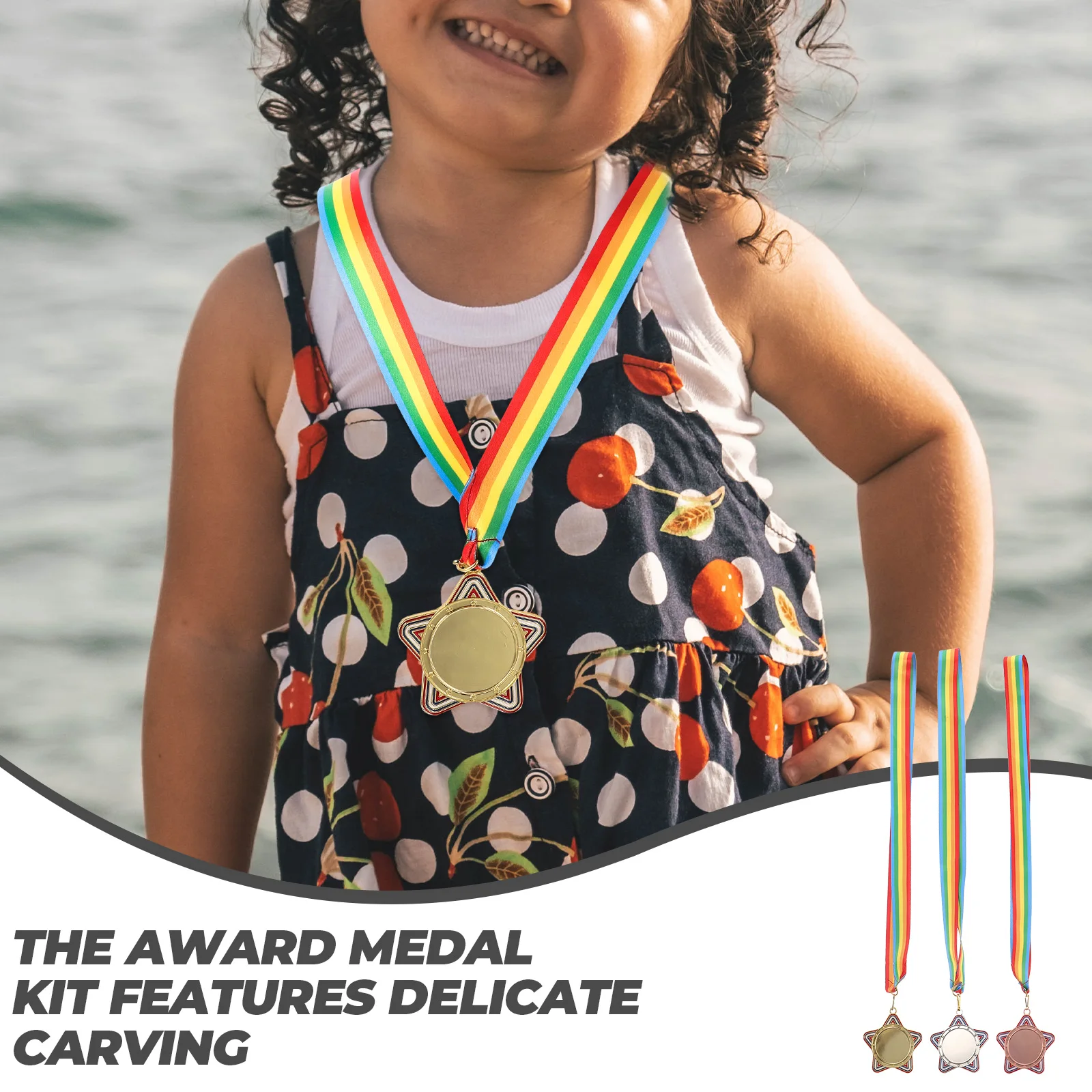 

3pcs Award Kids Party Favor Medals Gold Medal Hanging Race Medal Kids Souvenir School Events Alloy Golden Medals For Competition