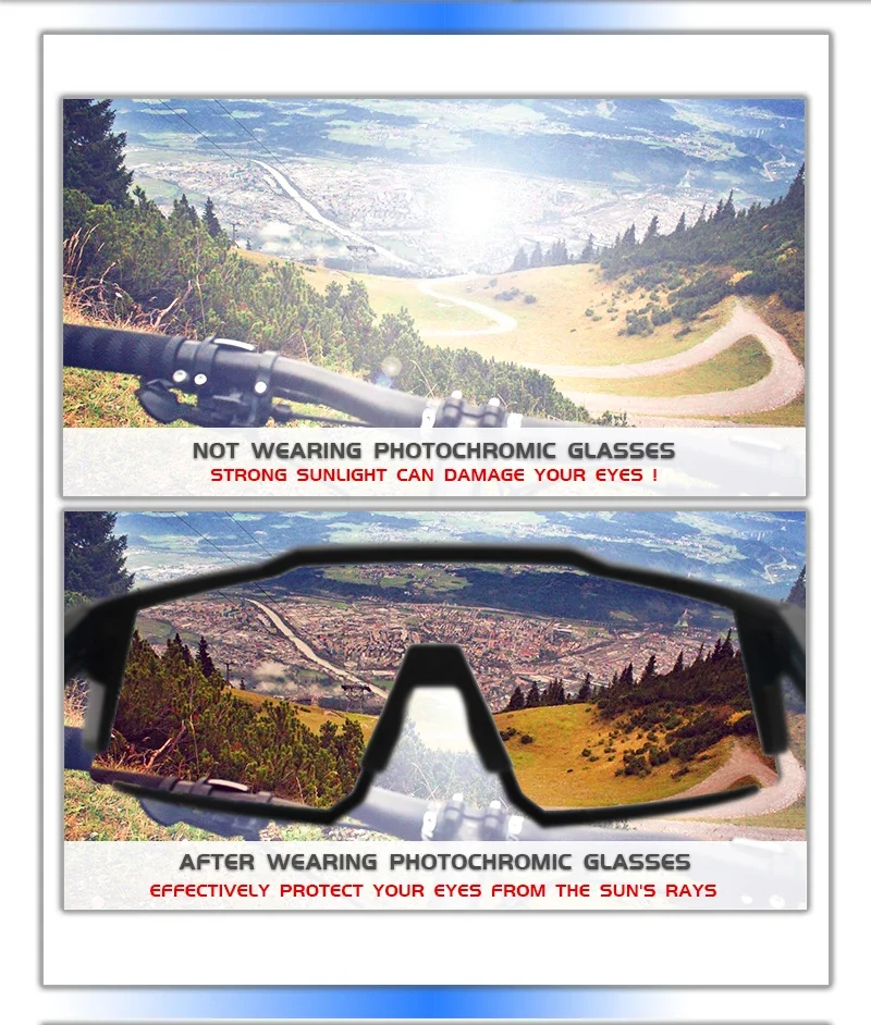 Kapvoe Photochrome Fahrradbrille UV400 MTB Klar Mountainbike Übergang Fahrrad Sonnenbrille für Männer Frauen Sportbrillen – Detail 5