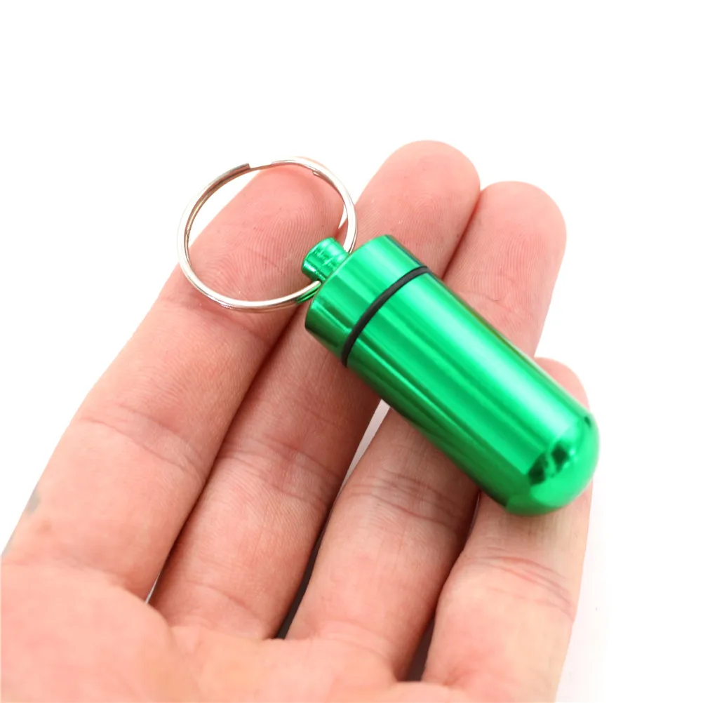 5Pcs Waterproof Mini Aluminium Pill Box Case Bottle Holder Container Keychain