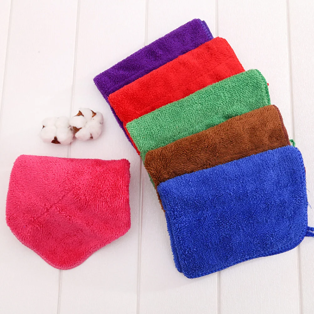 

6pcs Coral Fleece H Towels Solid Color Water Absorbing Easy Cleaning Soft Texture Hanging Kitchen Bathroom Use