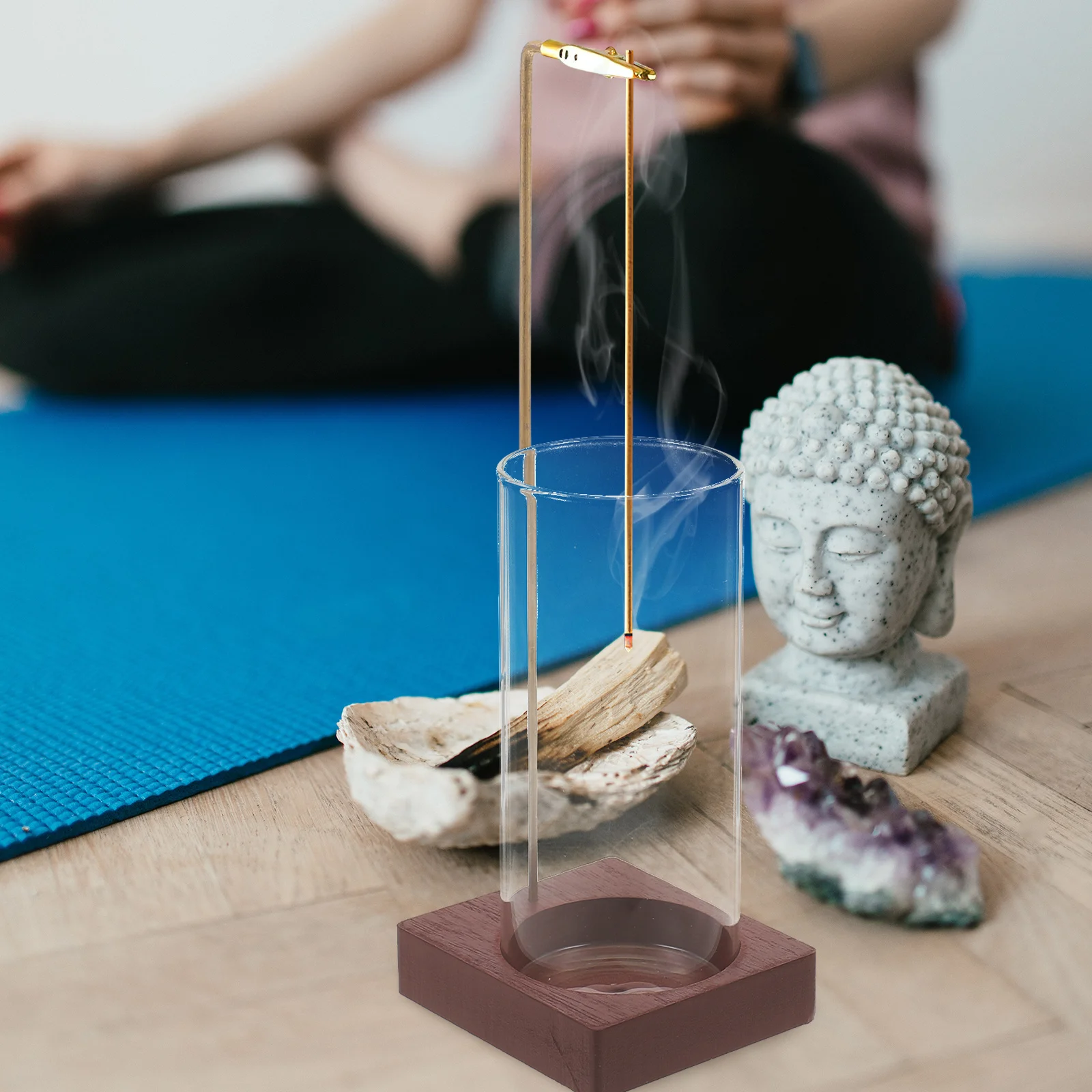 

Upside-Down Incense Holder Wooden Base Glass Clip for Home Aromatherapy Relaxation Incense Burner Holder