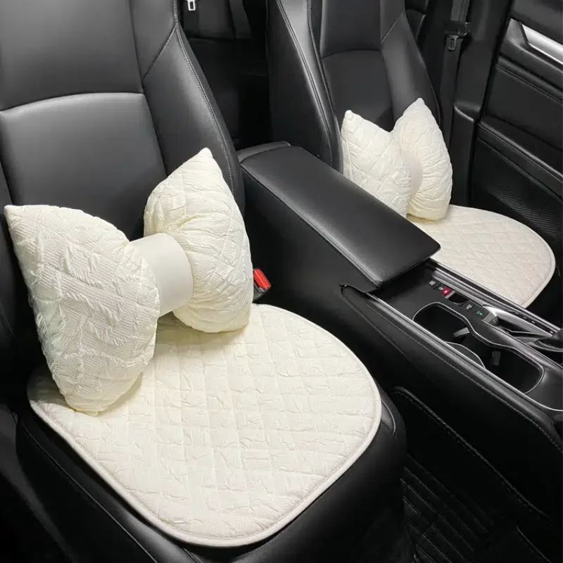 1pc Car Seat Cushion, Non-slip Breathable Lace Texture With Bow Tie Headrest Throw Pillow For Car Seat