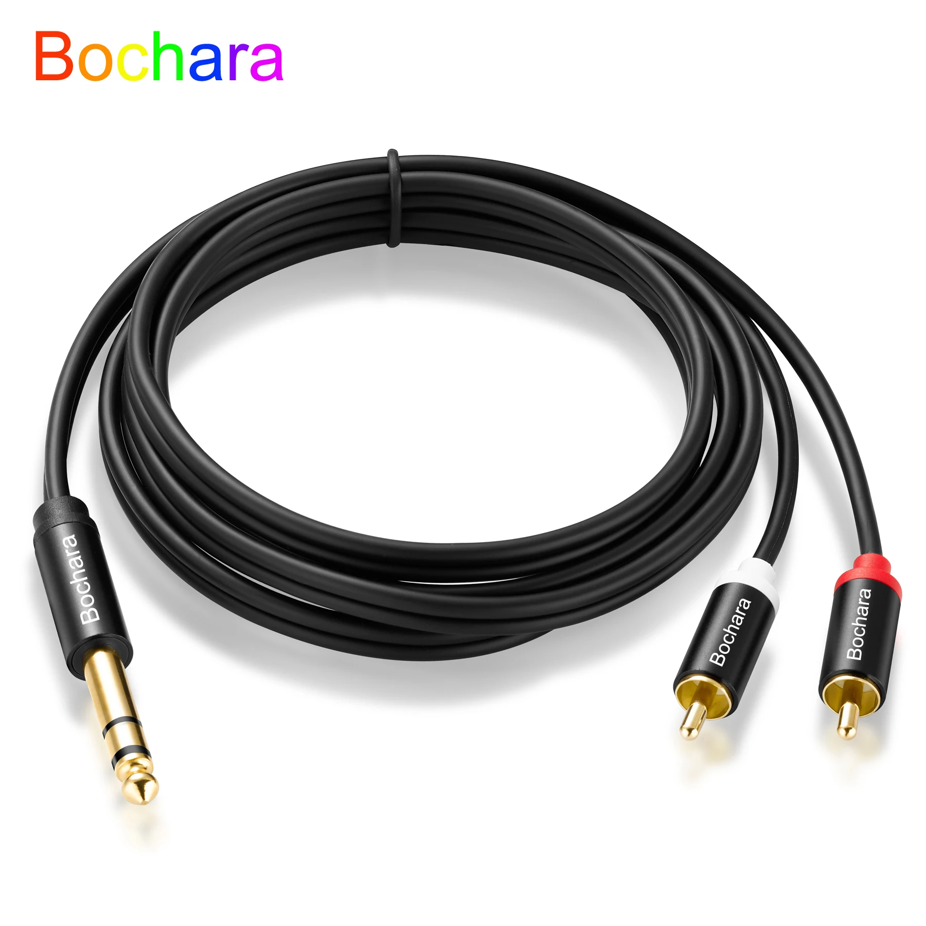 Bochara 1/4\'\' TRS 6.35mm Stereo Jack to 2RCA Male OFC Audio Cable Gold Plated 1.5m 3m 5m