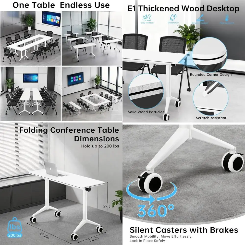 

8-Person Folding Conference Table with Wheels and Edged Top - Ideal for Mobile Meetings, Office, Training, and Home Use - Compac