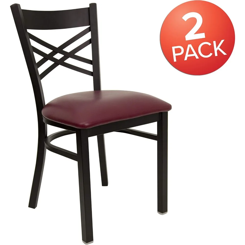 كرسي مطعم EMMA + OLIVER مكون من قطعتين باللون الأسود X Back Metal - مقعد من الفينيل باللون العنابي #6