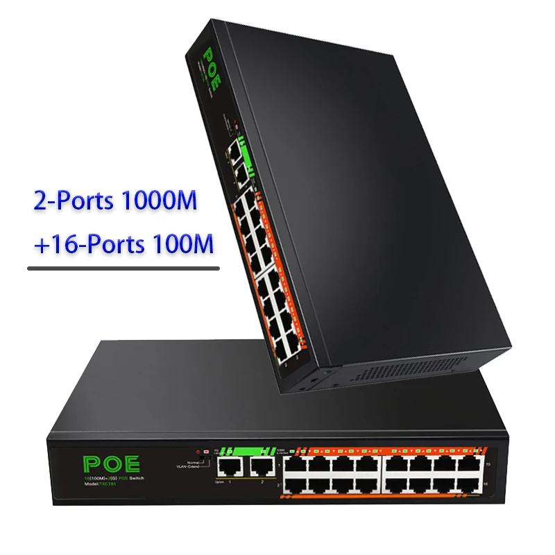 

Internet Splitter POE switch Ethernet Smart Switcher 16ports 100M+2ports 1000M Gigabit Network Switch Internet Splitter RJ45 Hub